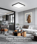 Ultra Thin 12 Inch 24W LED Flush Mount Ceiling Light 5000K Daylight White Square Surface Mount Panel Sleek Black Modern Ceiling Fixture for Bedroom Kitchen Bathroom Lit 3200 Lm Energy Saving Up To 85 Percent in a modern living room