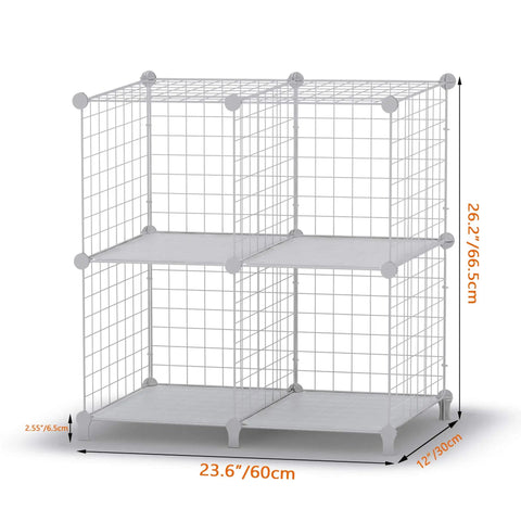 Premium Wire Cube Storage Organizer for home and garage, four cube shelving unit, 12x12x12 inch, wire construction, front view
