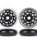 64mm Inline Skate Wheels 82A With ABEC 9 Beefy Bearings, black and silver, 4 Pack for Rollerblade with smooth ride design.