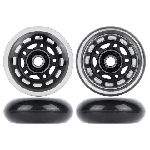 64mm Inline Skate Wheels 82A With ABEC 9 Beefy Bearings, black and silver, 4 Pack for Rollerblade with smooth ride design.