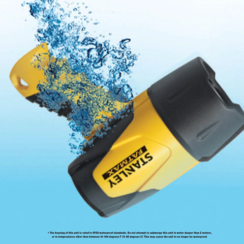 Rechargeable 1200 Lumen LED Spotlight Flashlight submerged in water with yellow pistol grip, highlighting durability and floating capabilities.