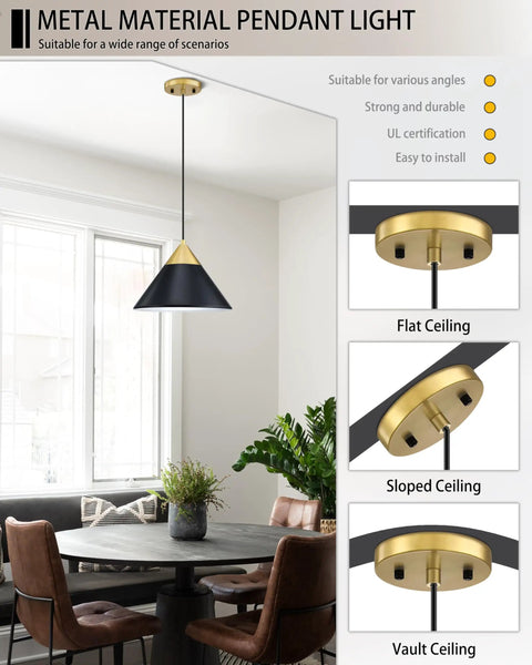 Dope Modern Industrial Gold Pendant Lights 12 Inch Hanging Ceiling Fixtures Three Pack Black Finish for Bar Dining Room Living Room Kitchen Island Corridor Bedside