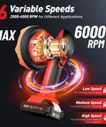 Cordless Car Buffer Polisher Kit with 2x2000mAh 21V Batteries, 6 Inch Waxer Buffer showing 6 variable speeds for detailing