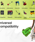 Contractor Grade Outdoor Extension Cord 12/3 SJTW With Lighted End 25 Feet Moisture Resistant And Durable showing universal compatibility