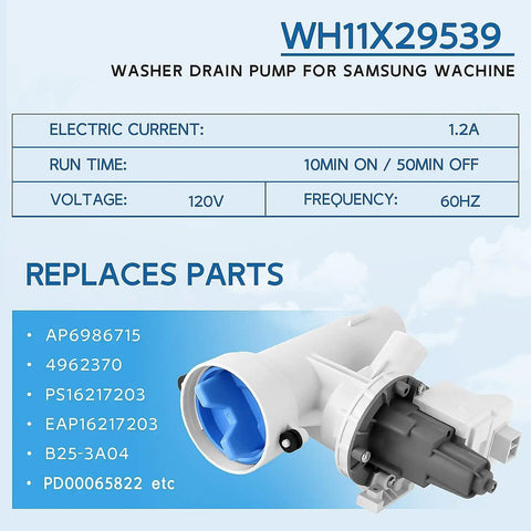 Upgraded Heavy Duty Washer Drain Pump Filter Assembly Direct Oem Swap For Ge Washing Machines, 120V plastic pump for Samsung.