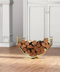 Heavy Duty Firewood Rack Built Tough For Indoor And Outdoor Use Decorative Gold Wood Holder With Large Capacity in living room