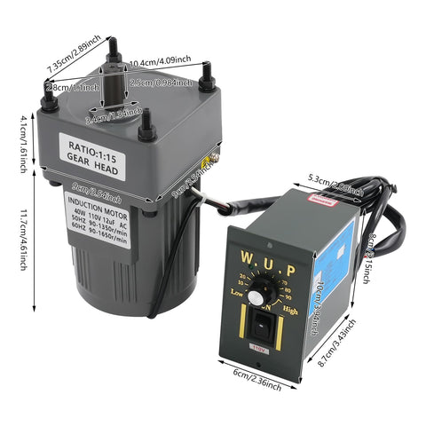 110V 40W Variable Speed Gear Reduction Motor With Knob Speed Control And Controller 15K Adjustable Reversible AC Motor High Torque Heavy Duty Electric Variable Speed Governor For Precision Machinery And Tools