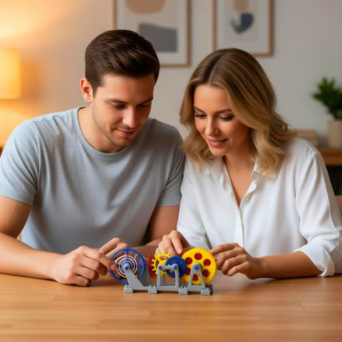 Couple assembling 3D Printed Tourbillon Escapement Clock Model With Manual Assembly And Wind Up Movement For Realistic Desk Display Educational Toy