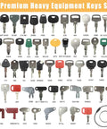 58 Piece Heavy Equipment Keys Set For Excavators, Loaders, Backhoes, Skid Steers, Dozers And More in multiple designs and colors.