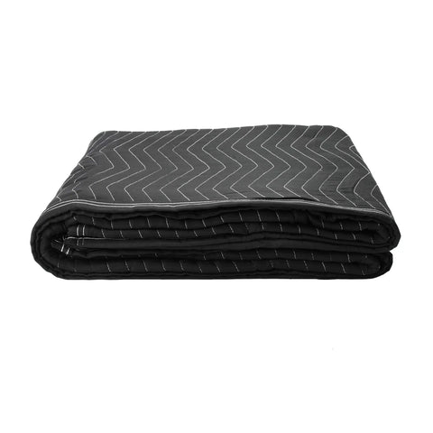 US Cargo Control 80X72 Inch Heavy Duty Moving Blankets Thick Padded Furniture Padding stacked, cotton polyester blend, black protective wrap.