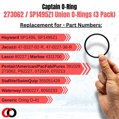 Replacement SP1495Z1 Union O Ring 273062 Three Pack For Pool And Spa Filter Fittings Compatible With Hayward Jacuzzi Waterway Pentair And More Ideal For Leaky Seals And Quick DIY Pool Maintenance. Black rubber O-ring held by hand
