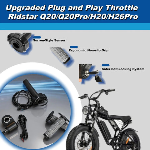 Full Twist Throttle For Surron Style Ebike Ride-Ready With Ignition Switch, Waterproof 12V-72V Plug-And-Play Throttle Grip For Electric Bike And Dirt Bike, Compatible With Q20, Q20Pro, H20, H26Pro Rolling Bearing