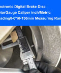 Disc Brake Rotor Micrometer Digital Caliper Measuring Tool For Disc Brake 6 Inch 150mm in use on rotor