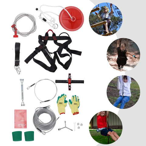 Zip Line Kit For Home Use With Stainless Steel Cable And Iron Trolley Up To 330 Lbs For Backyards Parks Camping Playgrounds And Parties