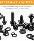 252 Piece M6 M8 Grade Ten Point Nine Hex Flange Head Bolts Nuts Flat Washers Lock Washers Black Zinc Plated Alloy Steel Metric Fastener Set
