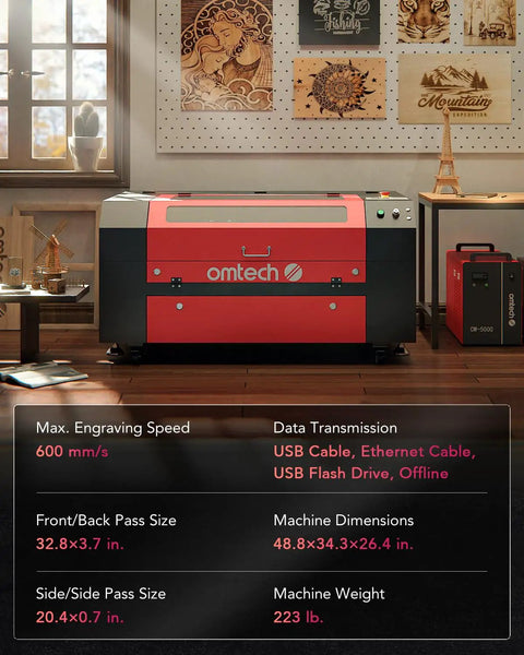 60W CO2 Laser Engraver With LightBurn 28 By 20 Inch Engraving And Cutting Machine with red exterior