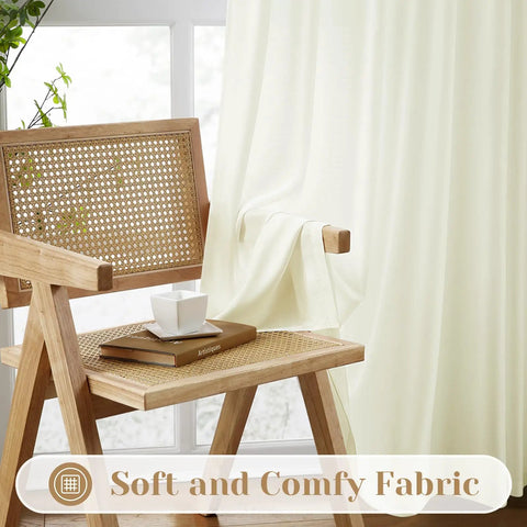 Privacy Sheer Curtains Set 52 By 96 Inches Two Panels Cream Ivory Lightweight Window Drapes for soft and elegant look in living room.