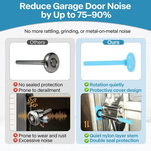 Comparison of Whisper Quiet Nylon Garage Door Rollers 10 Pack With Nylon Coated Stem 2 Inch Wheel And 4 Inch Stem Dual Sealed 6200RS Bearings Fits Standard 2 Inch Tracks with standard rollers