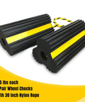 Heavy Duty Rubber Dual Wheel Chocks Set For RVs, Trailers And Trucks with 30 Inch Nylon Rope and Yellow Reflective Tape