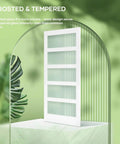 36x84 White Frosted Glass Barn Door With Sliding Hardware Kit Included, PVC Finish, shown upright on a green background