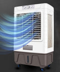 Super Chill Heavy Duty Evaporative Air Cooler With 10000 CFM Flow And 18 Gallon Tank Bringing Ice Cold Breeze Plus 3 Fan Settings As Your Ultimate Swamp Cooler To Crush The Summer Heat Indoors Or Outside blowing cool air.
