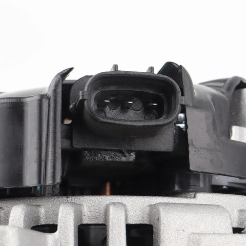 Close-up view of connector on 130 Amp 12 Volt Alternator with 7 Groove Pulley for Nissan Armada Frontier Pathfinder Titan Xterra Infiniti QX56 Replace 23100ZH00A 11256N Compatible OEM Style Replacement Beefed Up High Output Heavy Duty Long Lasting Electrical System Upgrade.