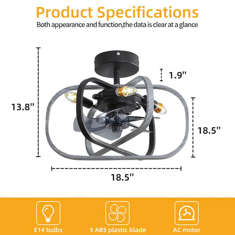 Caged Ceiling Fan With Lights And Remote Control, 18 Inch Dope Modern Industrial Chandelier Style Ceiling Fan With Light measurements