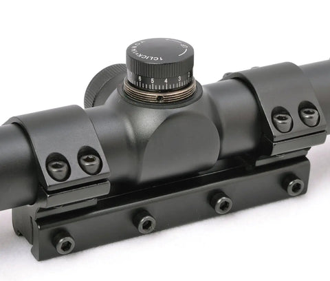 Close-up of 4 To 12X 40AO Air Rifle Scope With Parallax Adjustable Objective One Piece Mount Built In Stop Pin 1 Inch Tube