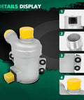 Performance Auxiliary Water Pump 11518635089 for BMW, showing details and connections, silver body with yellow cap and ports.