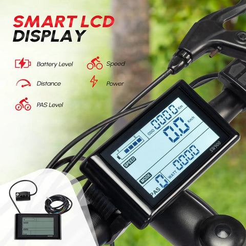 Smart LCD display on Beefed Up 48V 1200W Front Wheel Ebike Conversion Kit With Three Mode Controller for 26 Inch Bikes