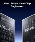 Close-up of dual-chip design for 16 Port Gigabit Unmanaged Switch with Plug and Play for office use, featuring EN8853D and EN8808Q chips.