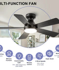 Ceiling Fans With Lights 42 Inch Low Profile Flush Mount With Remote Control Quiet Five Blade Reversible 3CCT Dimmable LED.