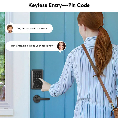 Electronic Keypad Deadbolt For Beefing Up Your Home Security With 50 User Codes And Anti-Peep, used on blue front door