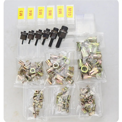 Rivet Nut Mandrel Kit With 20 Piece Round Flange Ribbed Rivet Nuts For Manual Electric And Pneumatic Tools Wide Compatibility Pro Grade Carbon Steel Construction For Automotive And Industrial Projects And Home Repair, M3-M10 set