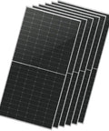Heavy Hitter 6 Pack 560 Watt Bifacial Solar Panels Monocrystalline PERC stacked, showcasing their durability and sleek design.
