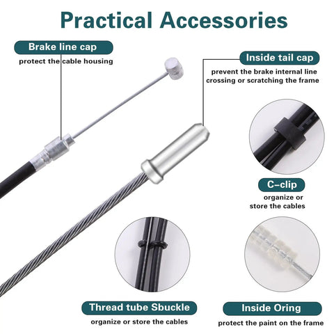All Purpose Universal Bike Brake Cable Set Front And Rear For Mountain MTB And Road Bikes With Free End Caps and Hardware