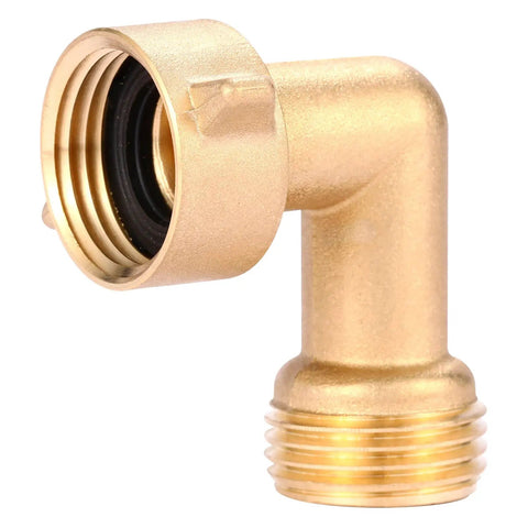 Heavy Duty Brass Garden Hose Elbow Connector 90 Degree Three Quarter Inch Male To Female Adapter with Four O Rings in solid brass