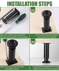 Installation steps for Heavy Duty Adjustable Furniture Legs Set Of Four Tall Metal Cabinet Support Stands For Beds Sofas Chairs And Tables With Quick Install Leveling Base In Matte Black Finish.