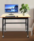 Heavy Duty Rolling Workbench Adjustable Height Rock Solid Steel Base Durable Hardwood Top Smooth Glide Casters Tool Cart For Garage Workshop Home Flex Setup with monitor and keyboard.