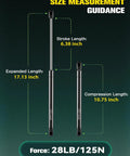 Beefy 17 Inch Gas Struts Lift Supports For Camper Shells And Truck Caps, Replacement Shocks dimensions and force details.