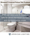 Top Shelf Led Recessed Downlights 2 Inch Round installed in a bathroom showing wet-rated and moisture-proof features.