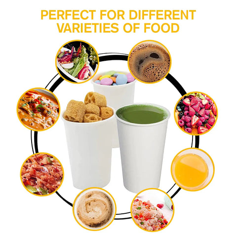 White Disposable Paper Coffee Cups With Lids 24 Oz 50 Count For Hot Beverages with food options like soup and salad