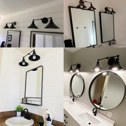 Bathroom Vanity Light Modern Industrial Black Wall Sconce With Metal Shade Dual Lights Matte Black Finish Vintage Vibe Bath Fixture
