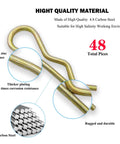 48 Piece Zinc Color Hitch Pin Clip Assortment Kit Featuring 6 Sizes R Clips Cotter Pins Hair Pins Retaining Pins For Dolly Pins Trailer Pins Tractor Equipment Replacement Set For Secure Quick Release Applications image showing zinc surface and corrosion resistance.
