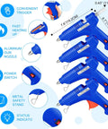 4 Pack 100W Full Size Hot Glue Gun Set Blue Bulk For Crafts And Repairs Must Have Durable Easy Grip High Heat Glue Guns With Quick Heat Up Reliable Adhesive Tool Kit For DIY Projects, blue full-size glue guns with aluminum nozzle and stand