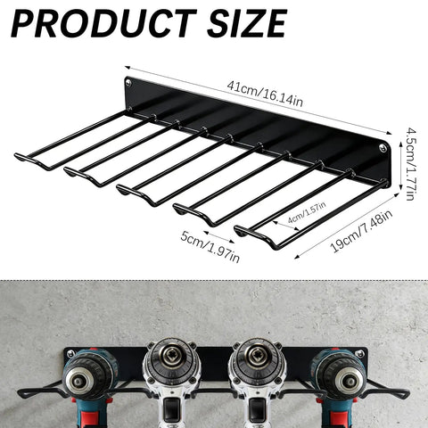 Two Pack Heavy Duty Drill Storage Rack Wall Mounts For Garage And Workshop Holds Four Drills Solid Metal Organizer Space Saving Compact Wall Mount