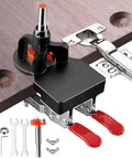 35mm Concealed Door Hinge Jig for Cabinets Pro Grade Aluminum Alloy Guide with Accurate Locking Mechanism shown with tools