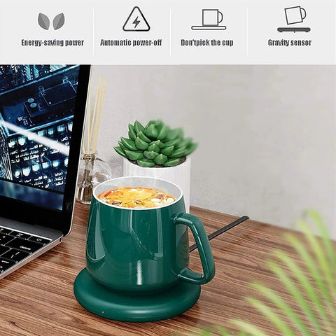 Smart Coffee Mug Warmer And Versatile Candle Warmer Pad For Desk keeps your daily brews piping hot with a chill green finish.
