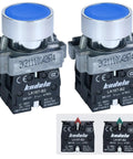 Two Pack 10Amp 22mm Momentary Push Button Switch Blue 1NO 1NC SPDT Metal Button IP65 Waterproof shown front view
