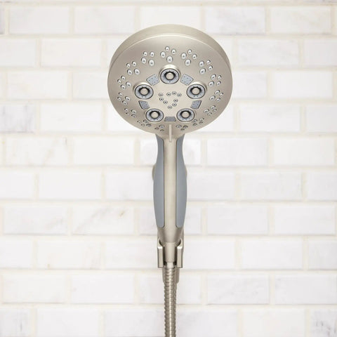 Rio Handheld Shower Head With 5 Sprays And 2.5 GPM Flow In Brushed Nickel, Modern Detachable Design